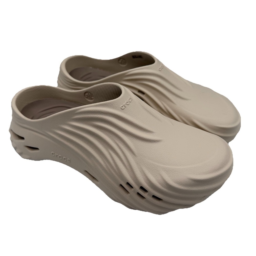 Crocs Echo Wave Clogs Mens 8 Womens 10 Almondโ Tint Beige Brown Slip On Shoes